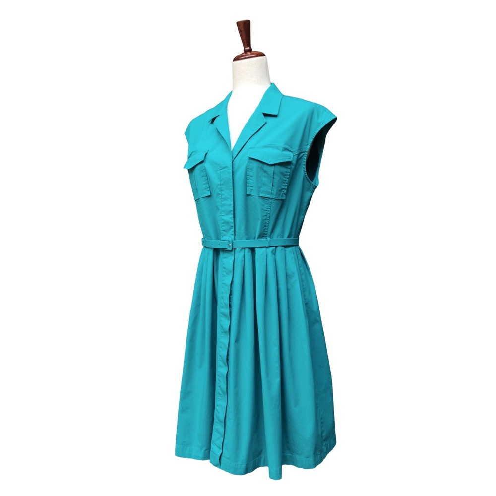 Liz Claiborne Shirt Dress Size 12 Aqua Blue Sleeveless Button Belted 90s Coastal